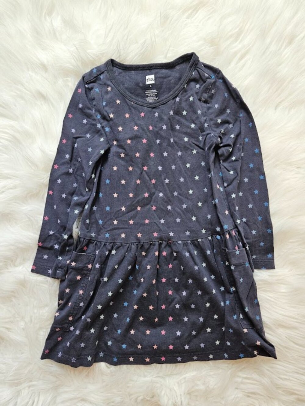 Tea Collection Blue Star Cotton Dress Navy Kids Girls Toddler 3T Colorful Kawaii